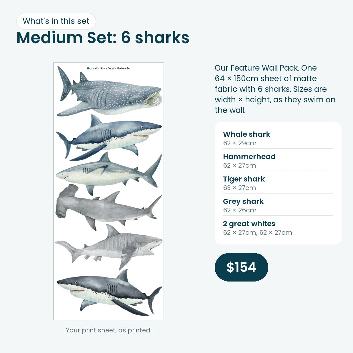 Shark Medium Set print sheet and sizes