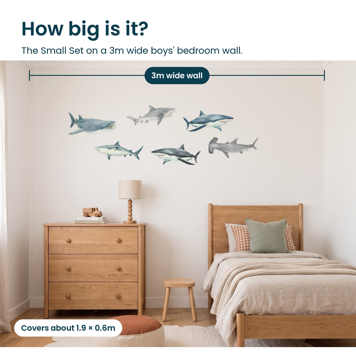 How big is the shark Small Set on a 3m wall