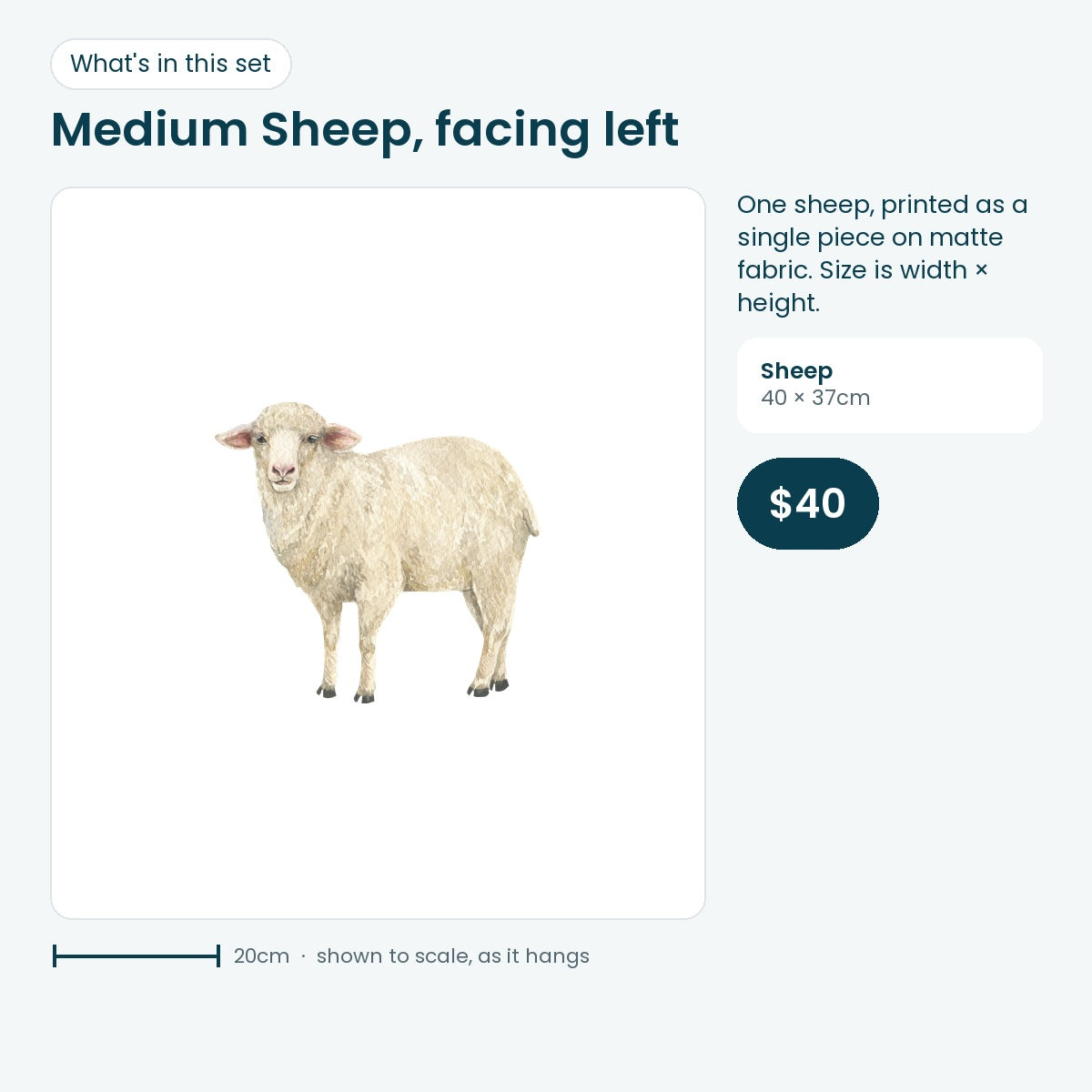 Medium sheep decal facing left, 40 × 37cm