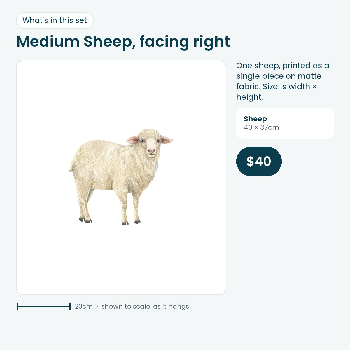 Medium sheep decal facing right, 40 × 37cm