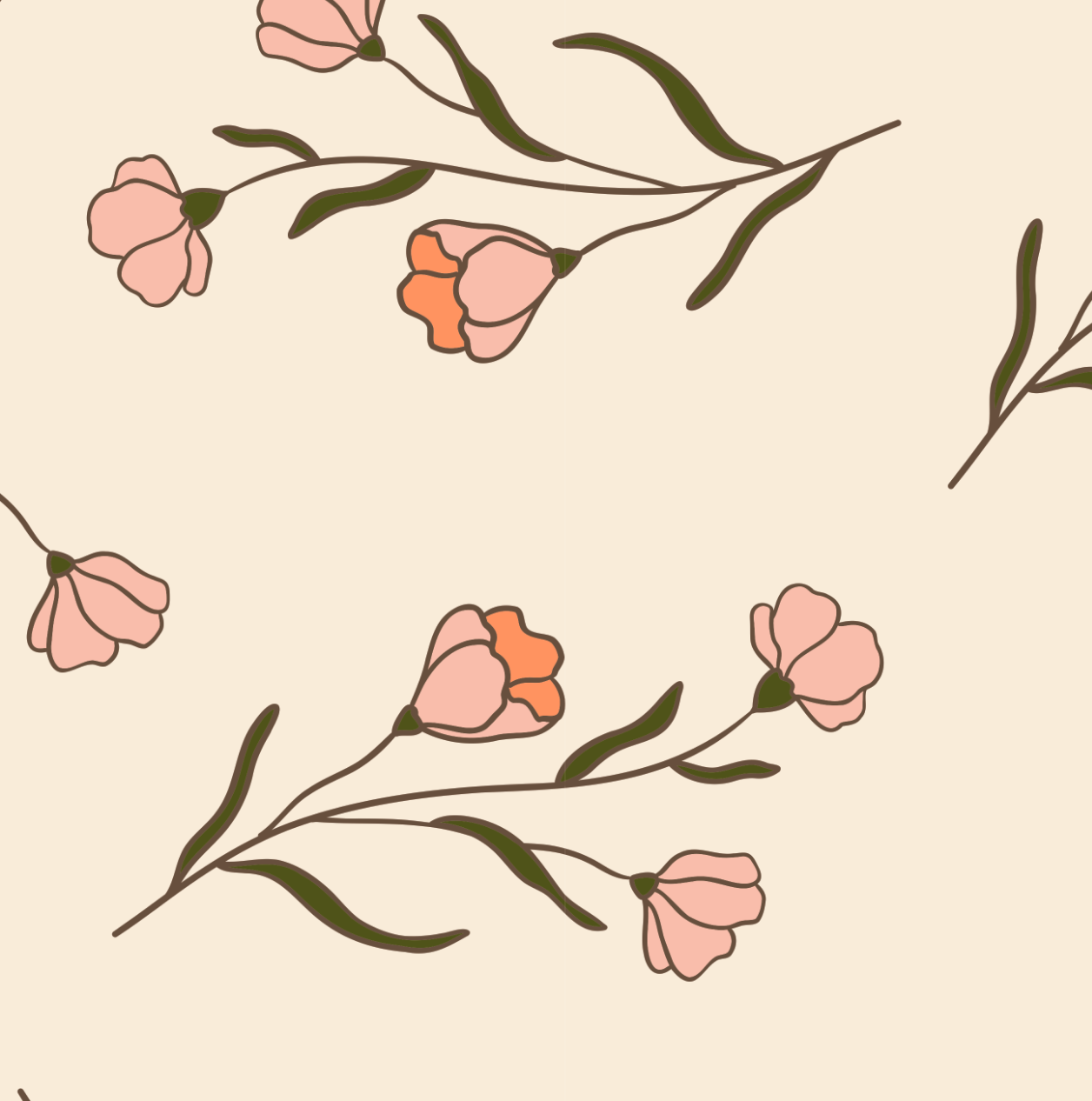 Floral pattern with pink and orange flowers on a beige background