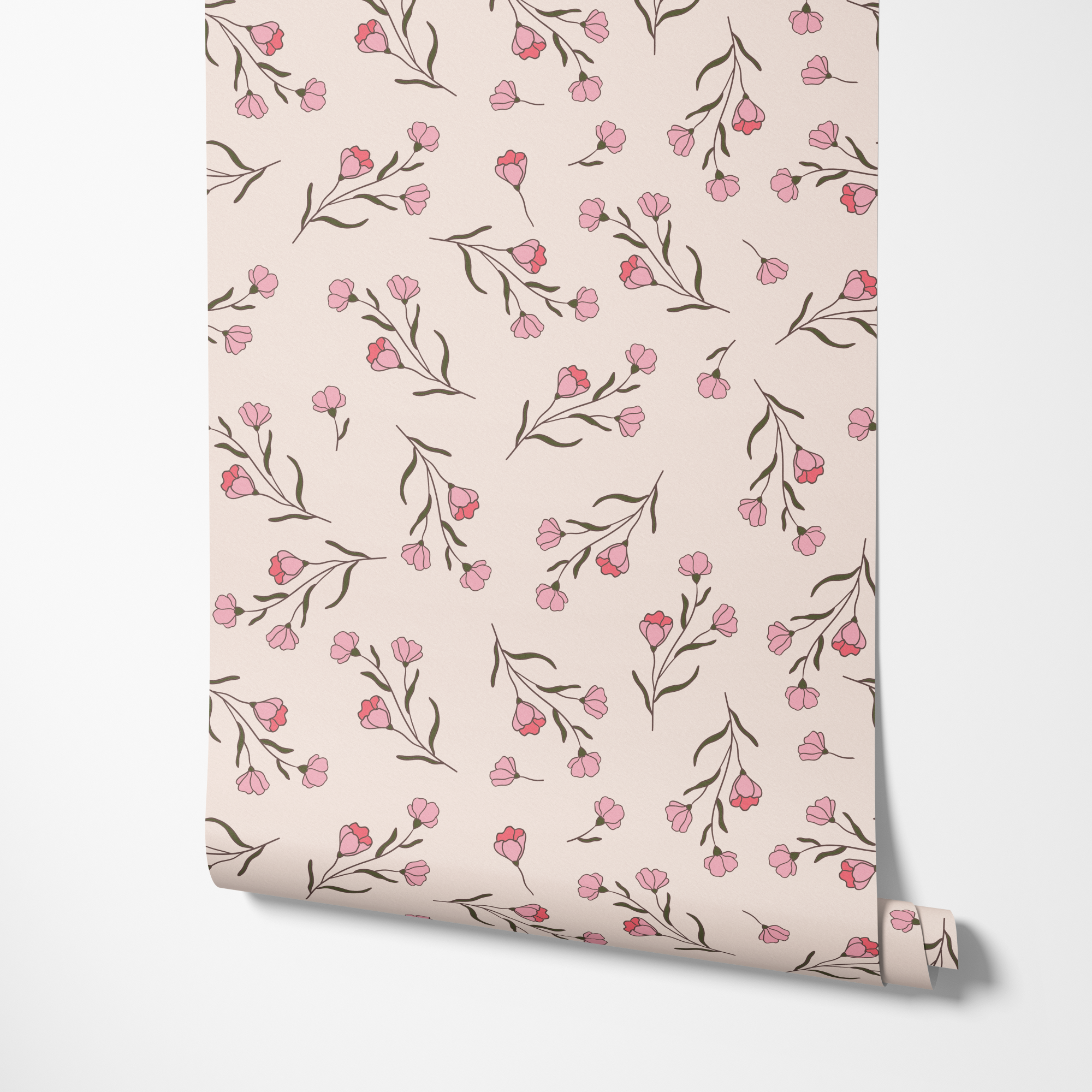 Silvi Pink Blossom Leaf Vintage Floral Wallpaper