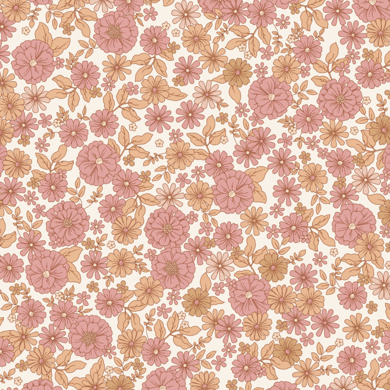 Floral pattern with pink and orange flowers on a white background