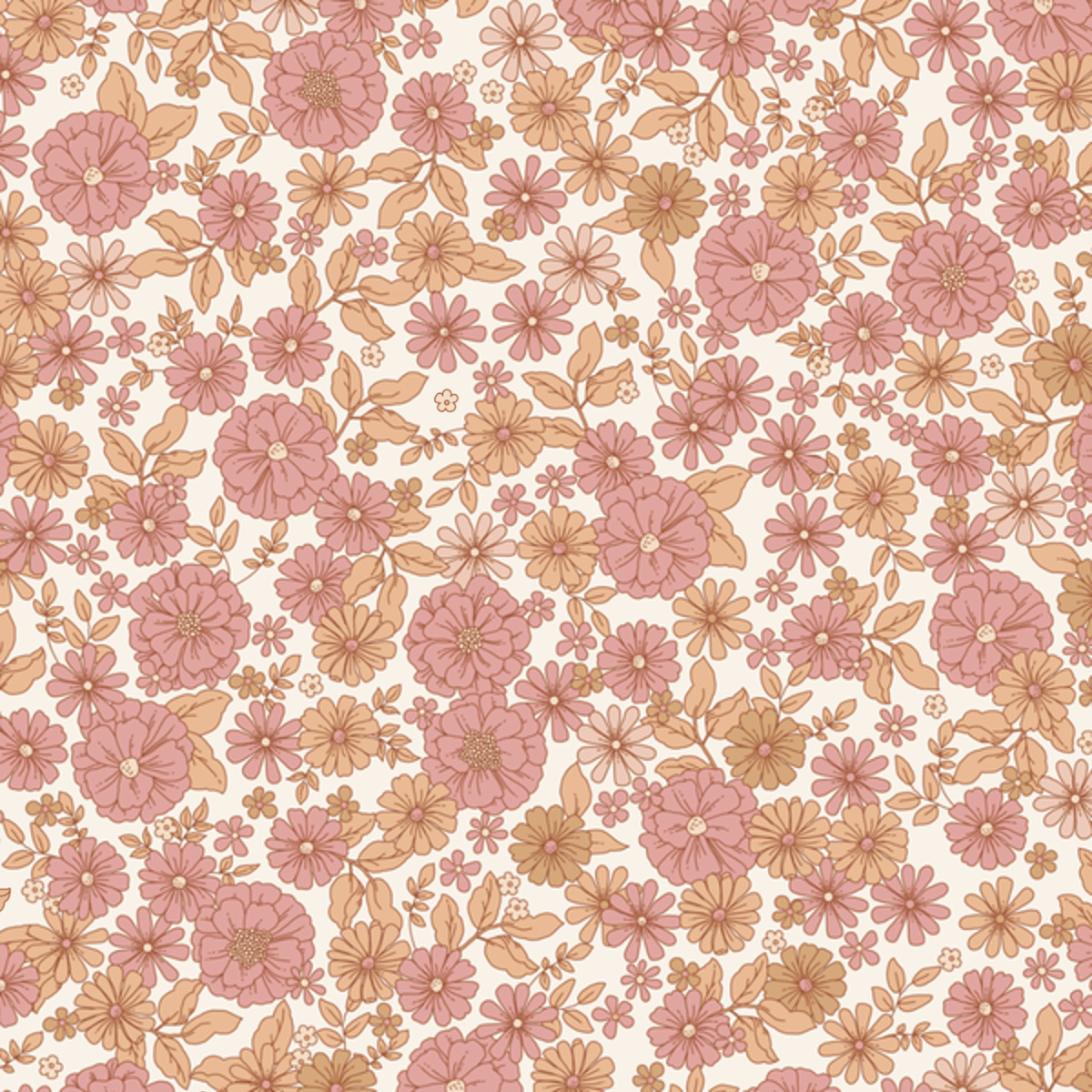 Floral pattern with pink and orange flowers on a white background