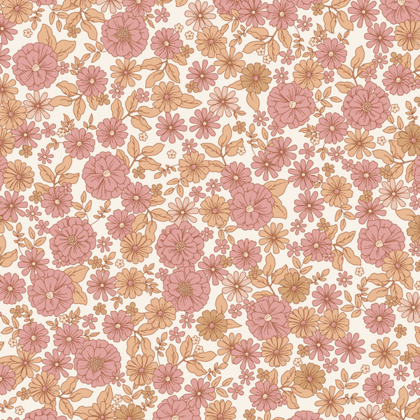 Floral pattern with pink and orange flowers on a white background