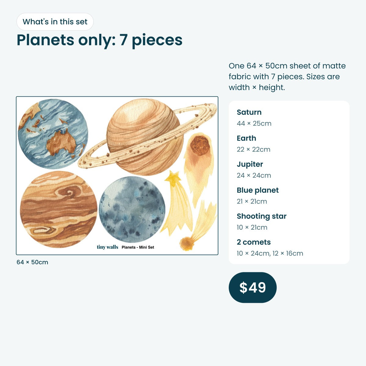 What's in the Planets only set: every planet, shooting star and comet decal