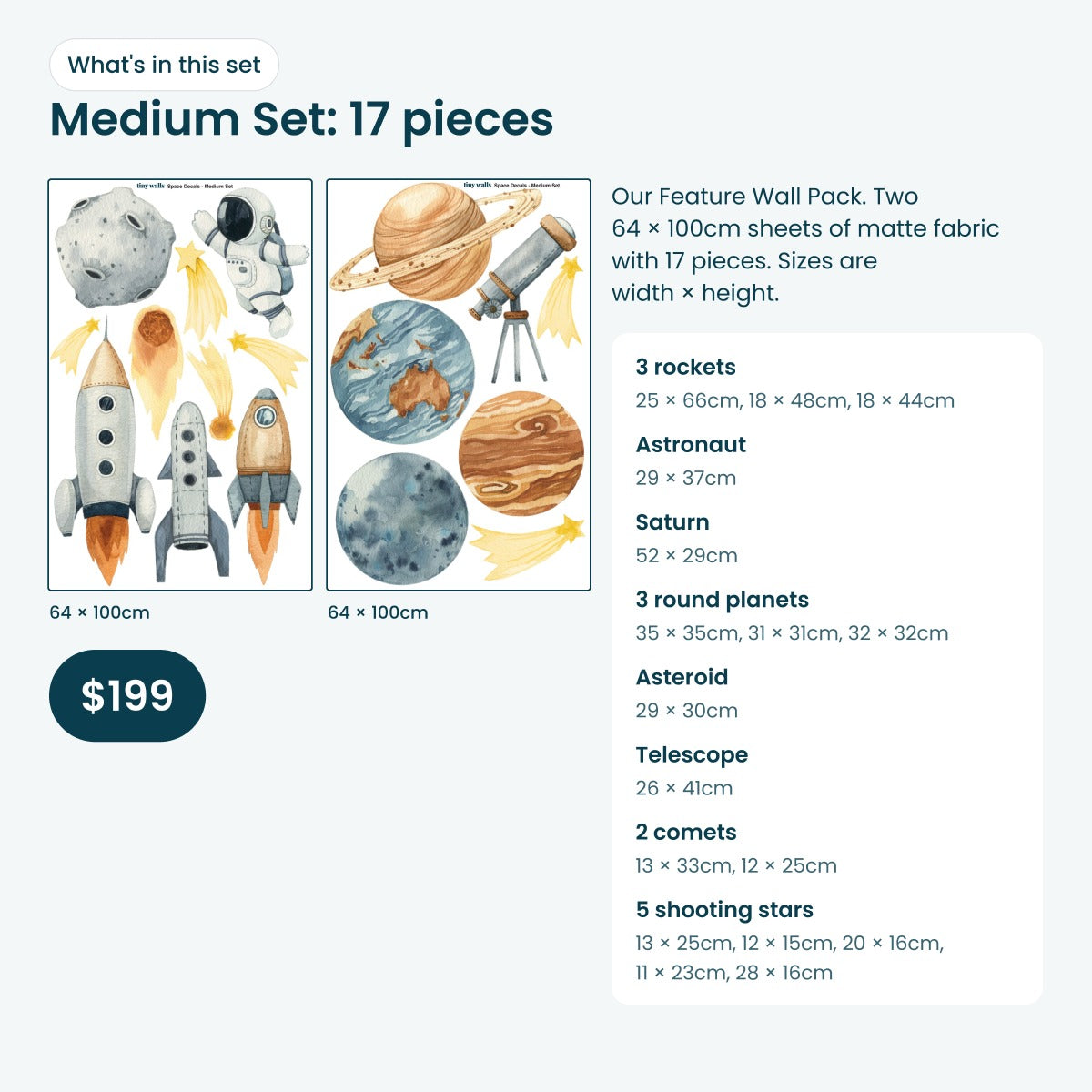 What's in the Outer Space Medium Set: every decal in the pack