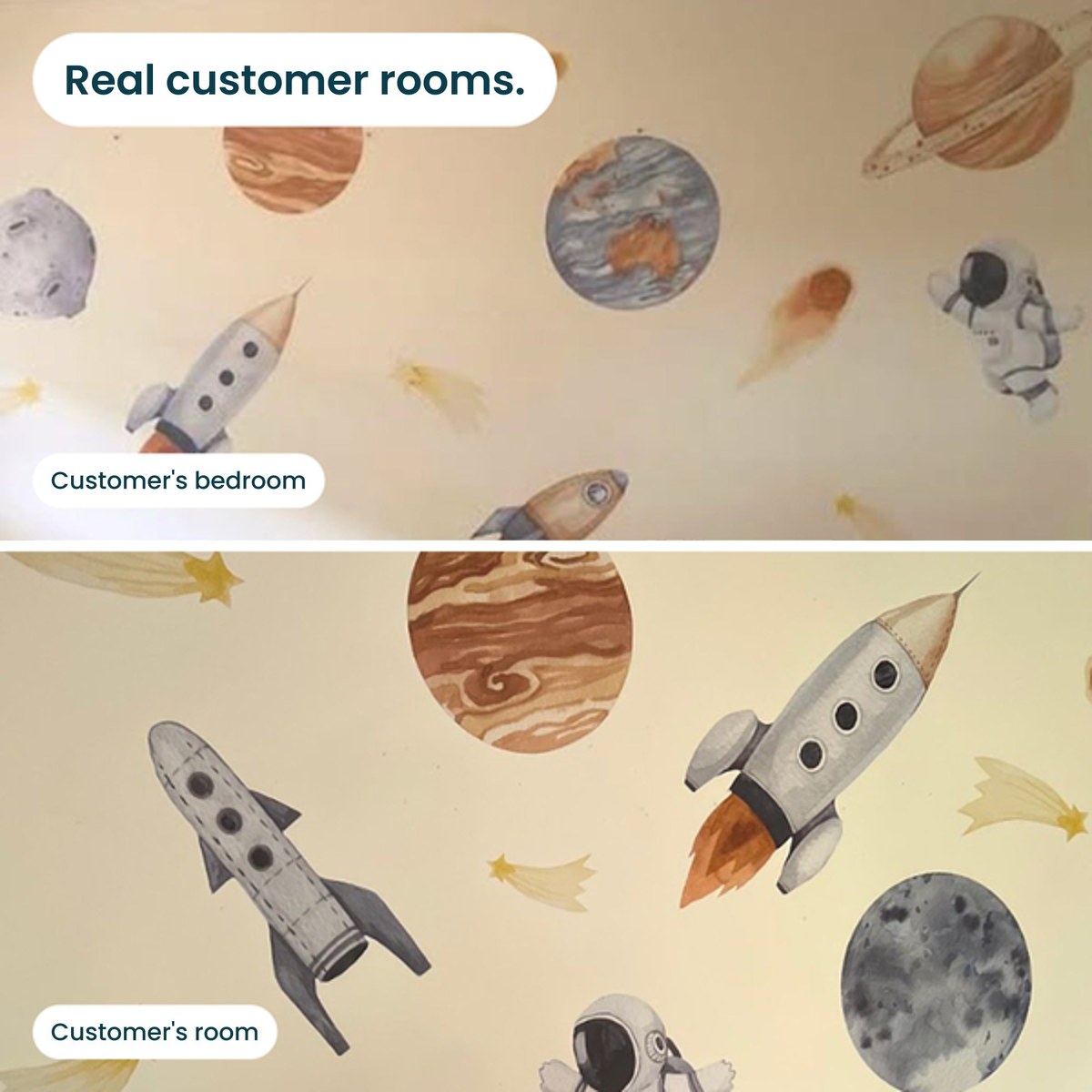 Real customer rooms with outer space wall decals