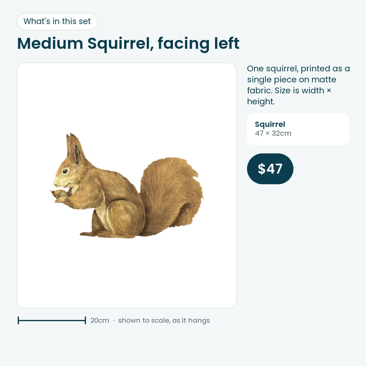 Medium squirrel decal facing left, 47 × 32cm