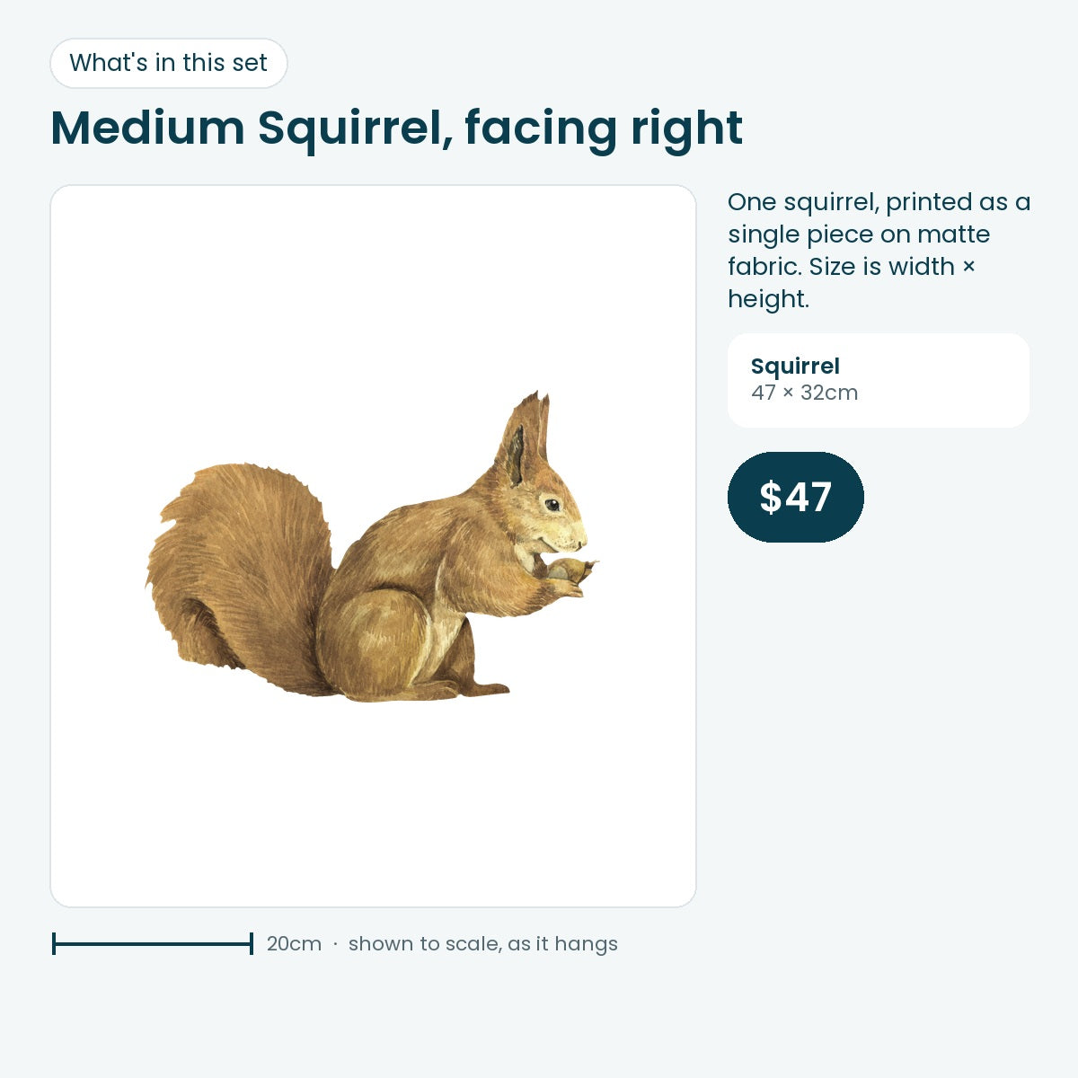 Medium squirrel decal facing right, 47 × 32cm