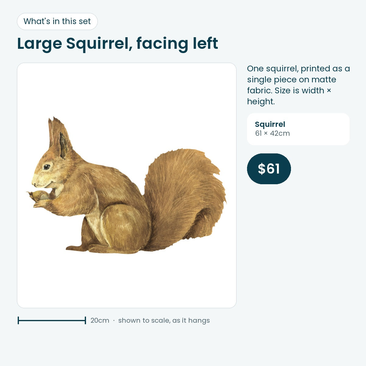Large squirrel decal facing left, 61 × 42cm