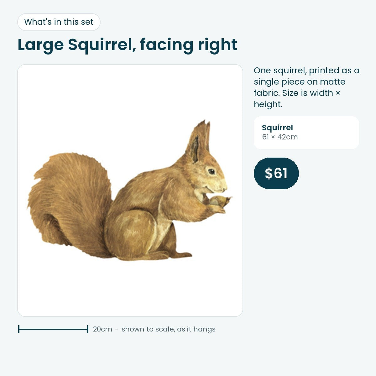 Large squirrel decal facing right, 61 × 42cm