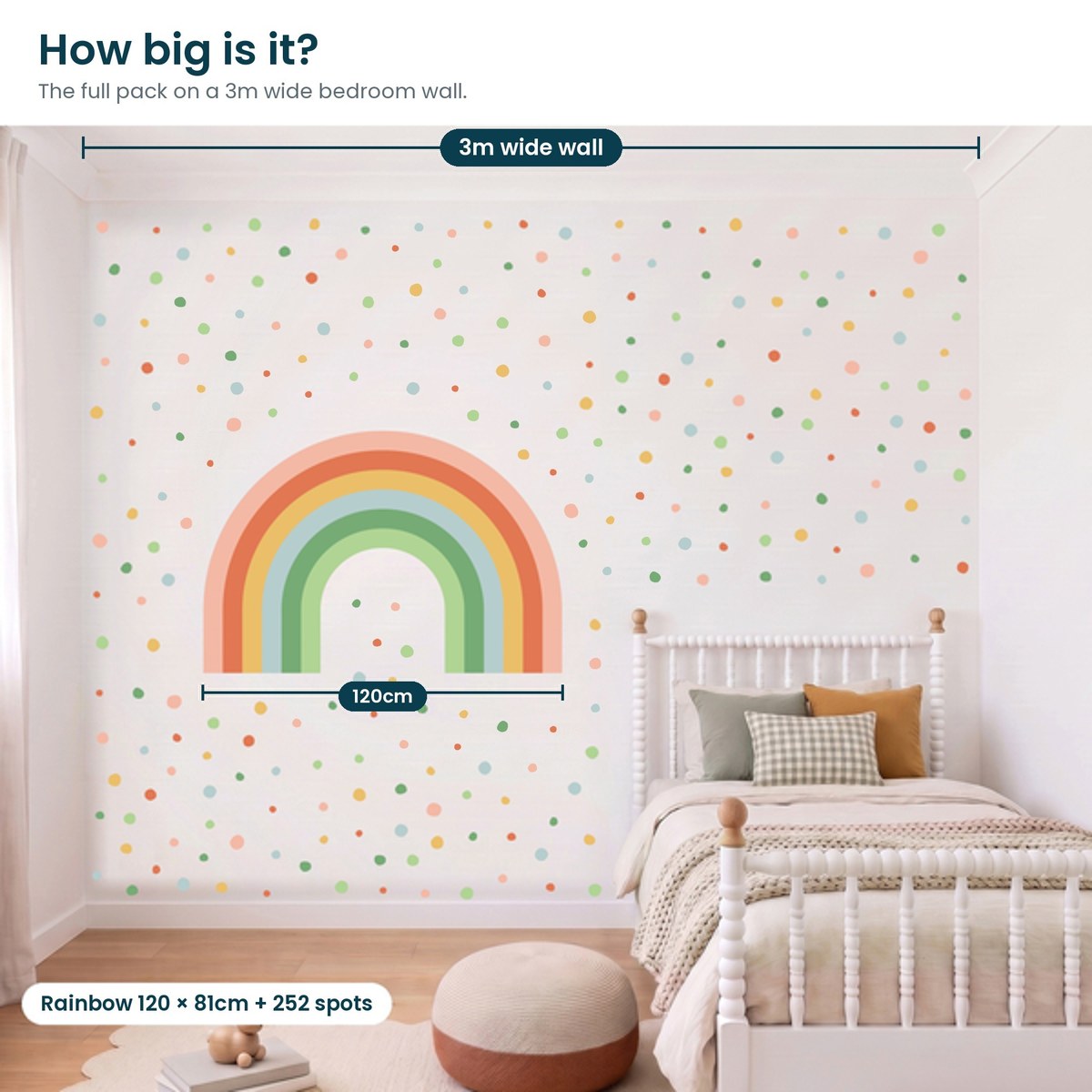 Sunset Glow rainbow decal size: 120cm wide on a 3m wall