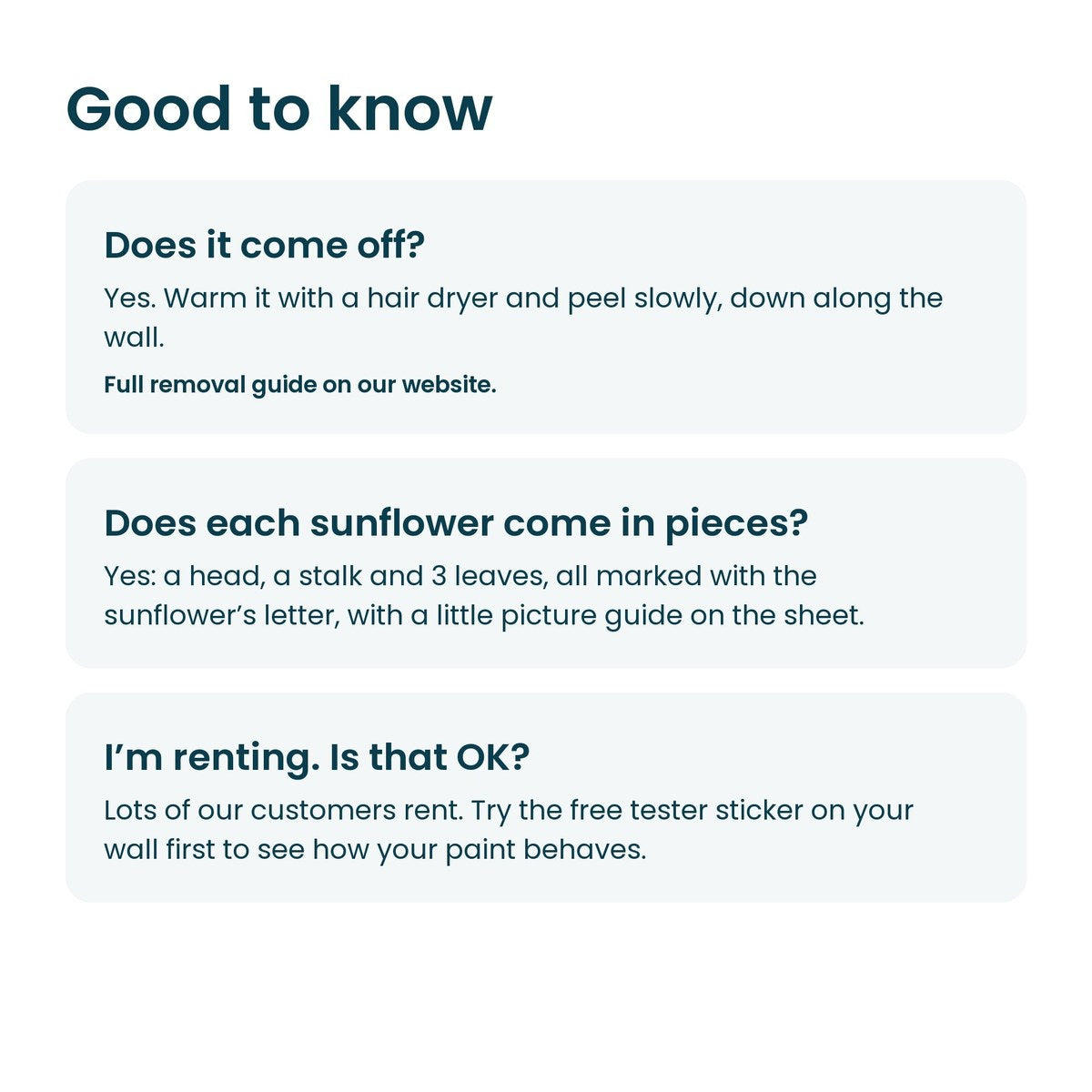 Good to know: removal, pieces and renting
