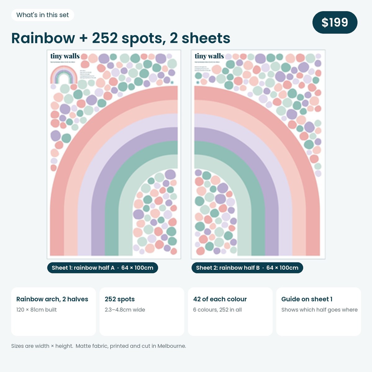 What is in the Tide Pool rainbow set: two 64 x 100cm sheets