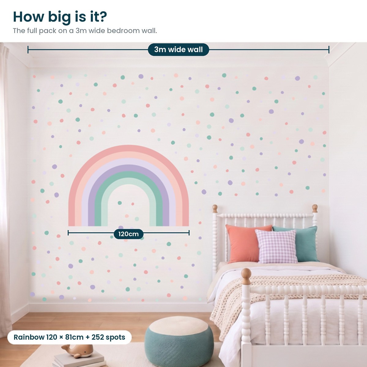 Tide Pool rainbow decal size: 120cm wide on a 3m wall