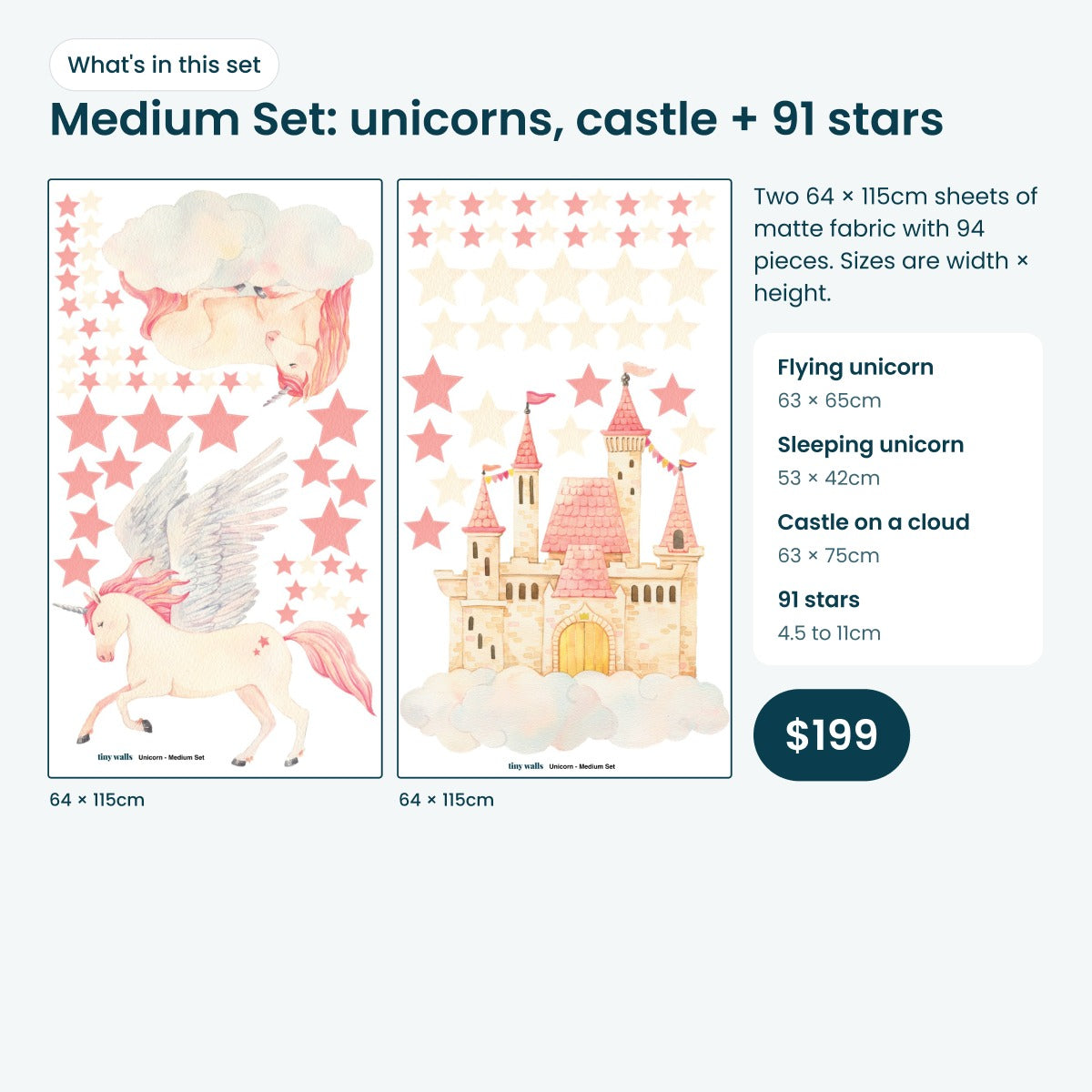 What's in the Medium Set: unicorns, castle and stars