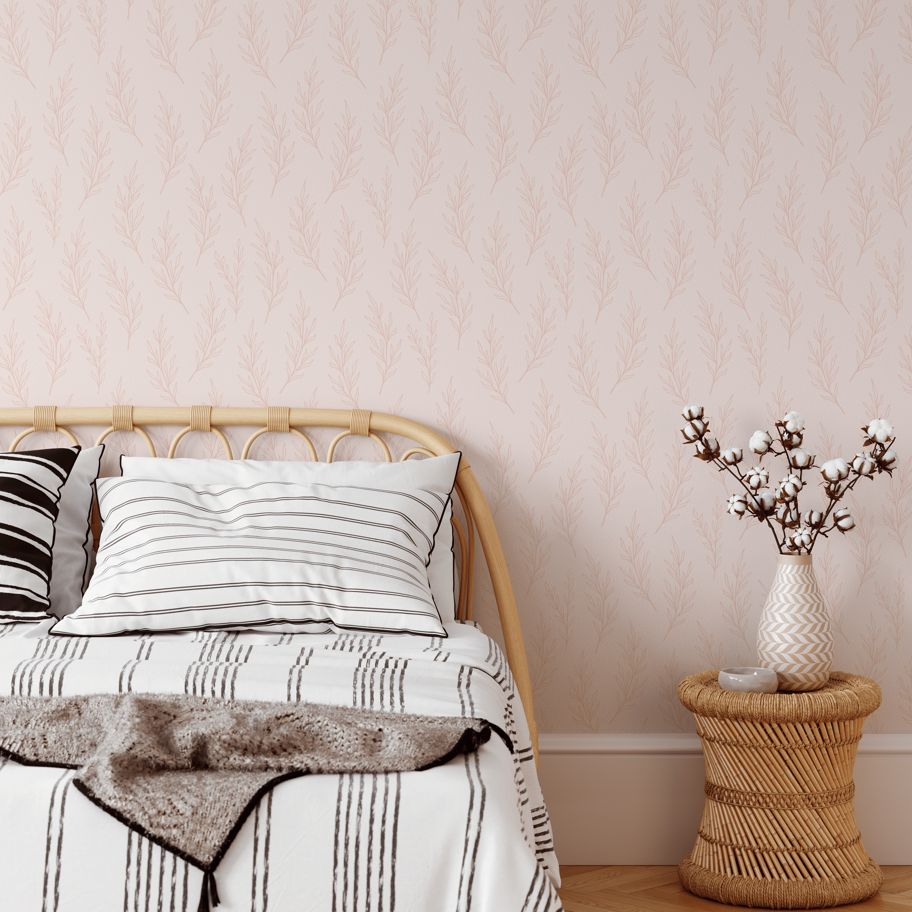 Vera Pink Dried Foliage Minimalist Wallpaper