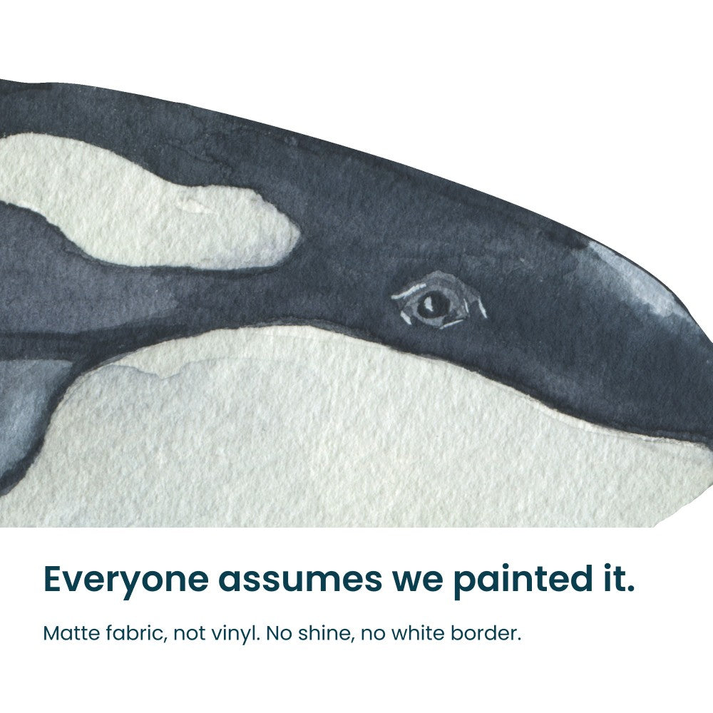 Close-up of the watercolour whale decal