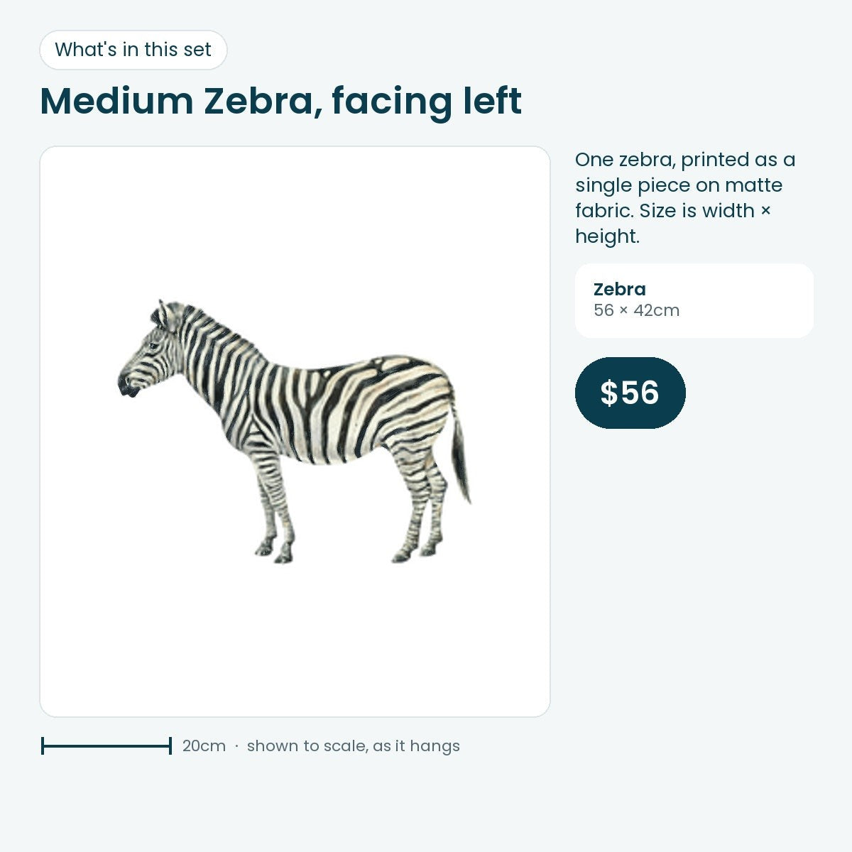 Medium zebra decal facing left, 56 × 42cm