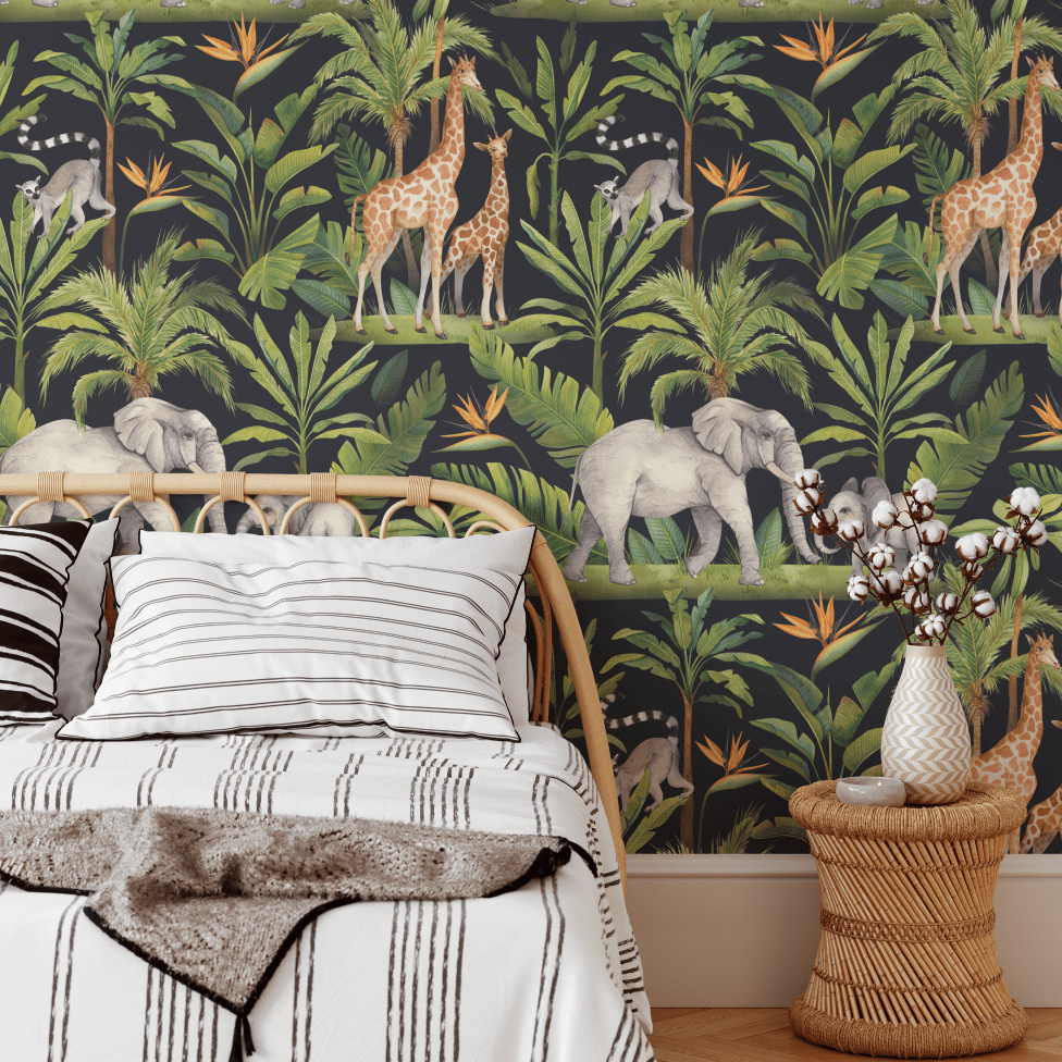 Midnight Safari Animal Tropical Wallpaper