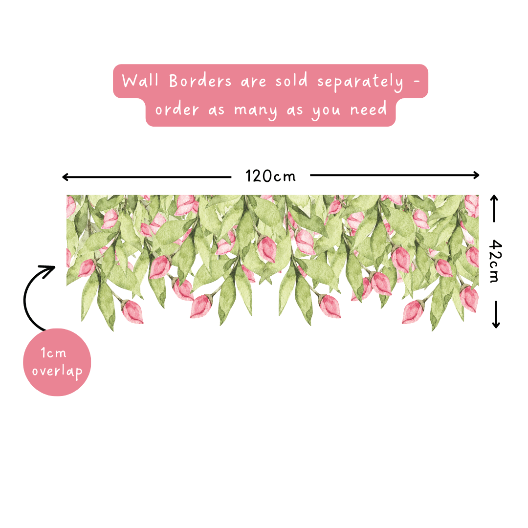 Pink Floral Foliage Wall Border Decals