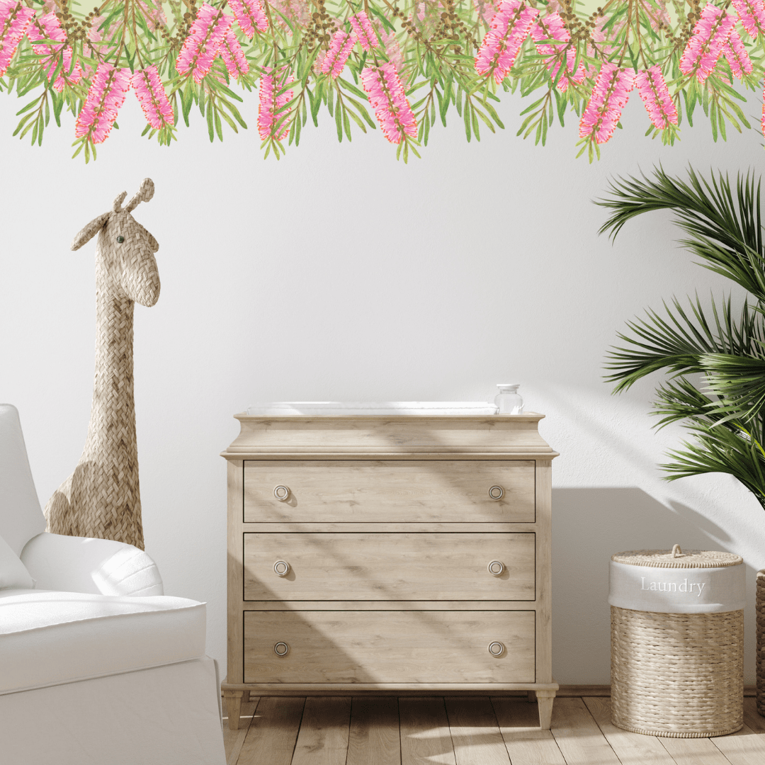 Pink Bottlebrush Foliage Wall Border Decals