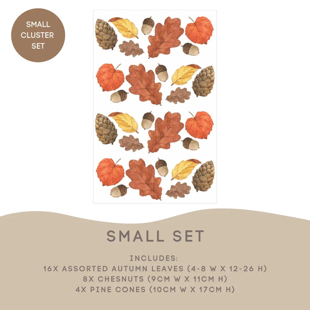 Autumn Leaf Small Cluster Set: 16 leaves, 8 chestnuts and 4 pine cones