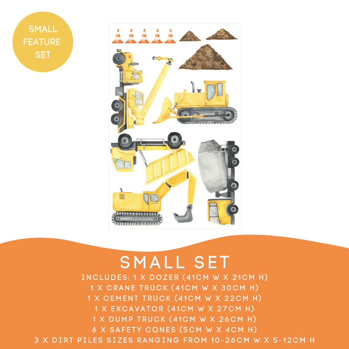Small feature set of construction vehicles and accessories on a white background — Construction Vehicle Wall Decals