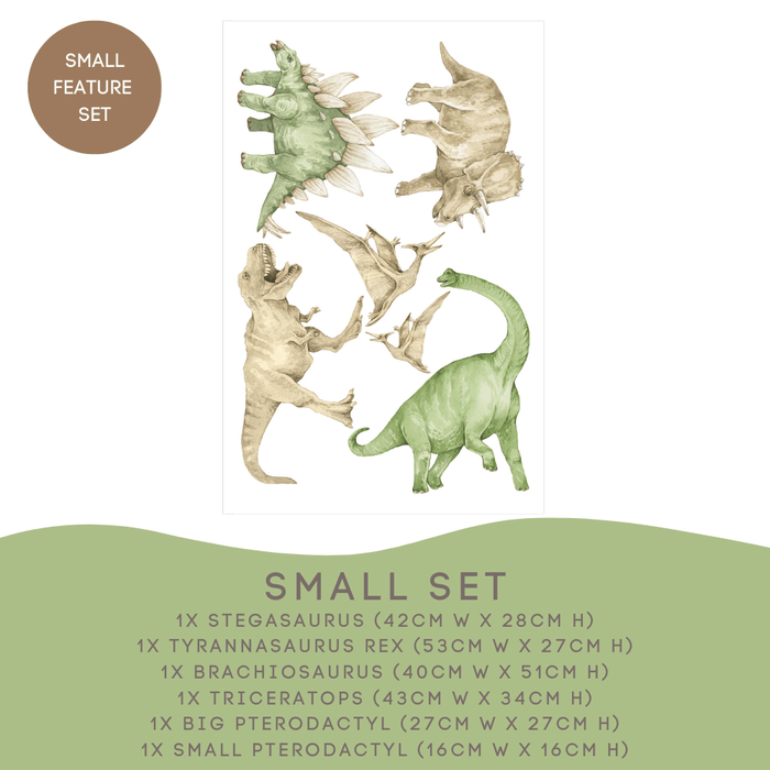 Dinosaur Small Set: stegosaurus, T-Rex 53cm, brachiosaurus, triceratops and two pterodactyls — Dinosaur Wall Decals