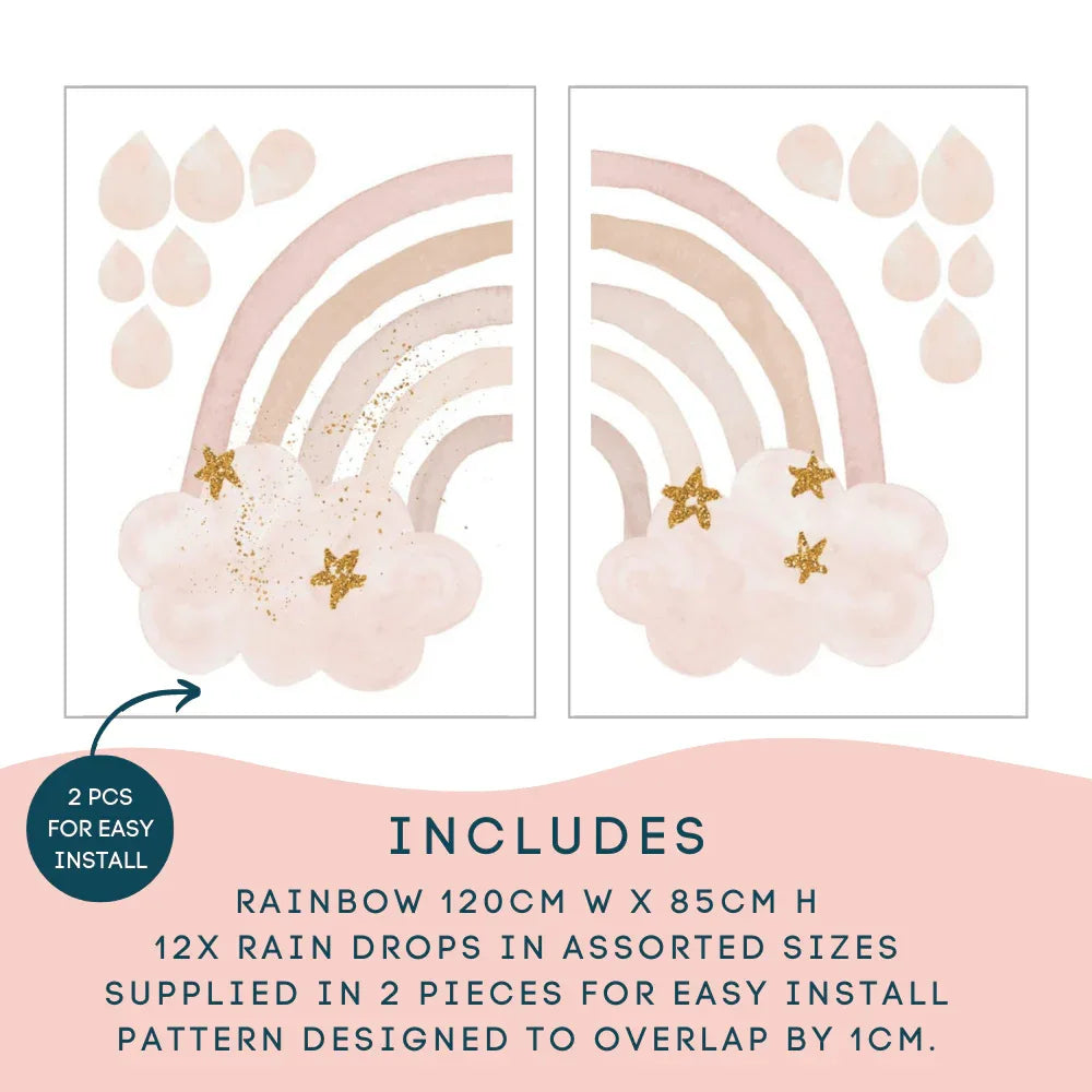 Jumbo Pink Rainbow set: rainbow 120cm wide by 85cm, 12 raindrops, supplied in 2 pieces