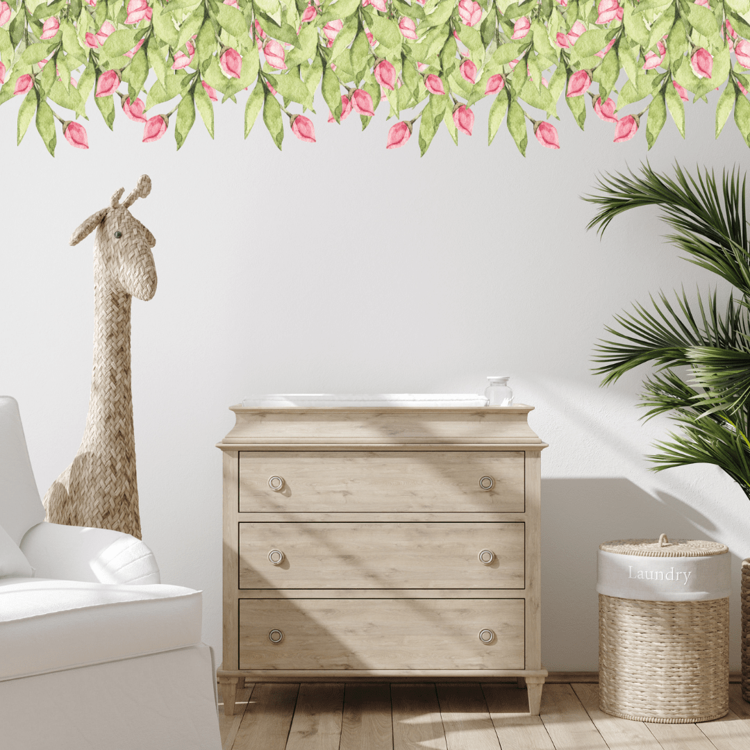 Pink Floral Foliage Wall Border Decals