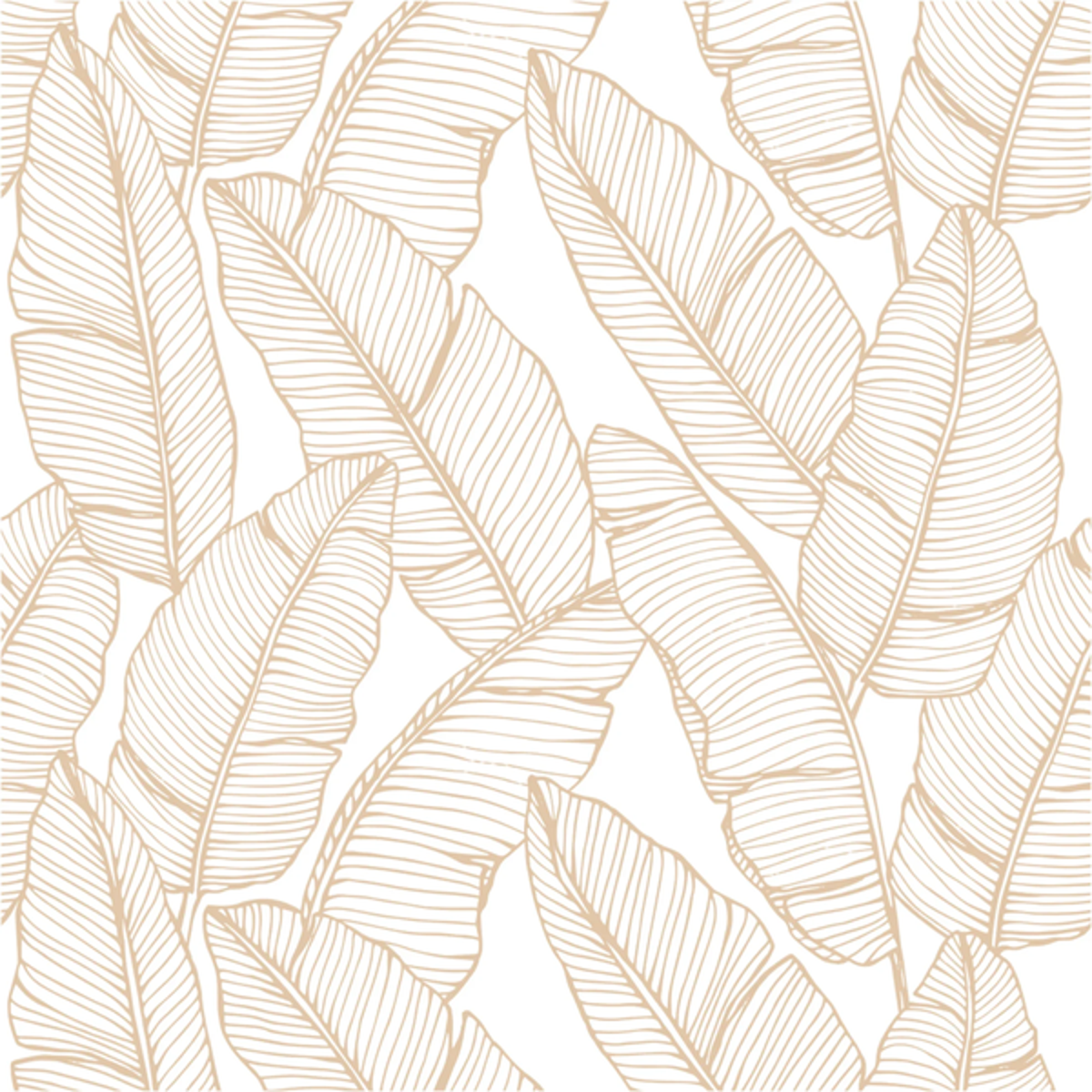 Close-up of Bailey Beige wallpaper showing tan outlined palm leaves on cream
