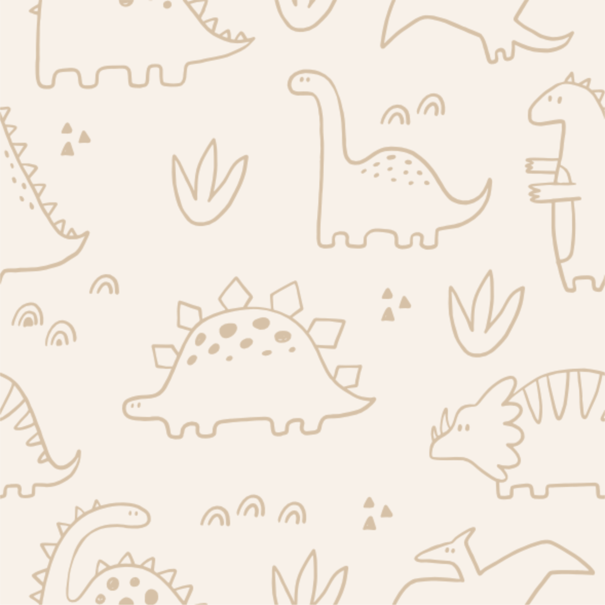 Close-up of Darcy Dinosaurus wallpaper showing tan outline dinosaurs on cream