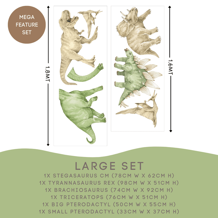 Dinosaur Large Set: T-Rex 98cm, stegosaurus 78cm, brachiosaurus and triceratops up to 1.8m — Dinosaur Wall Decals
