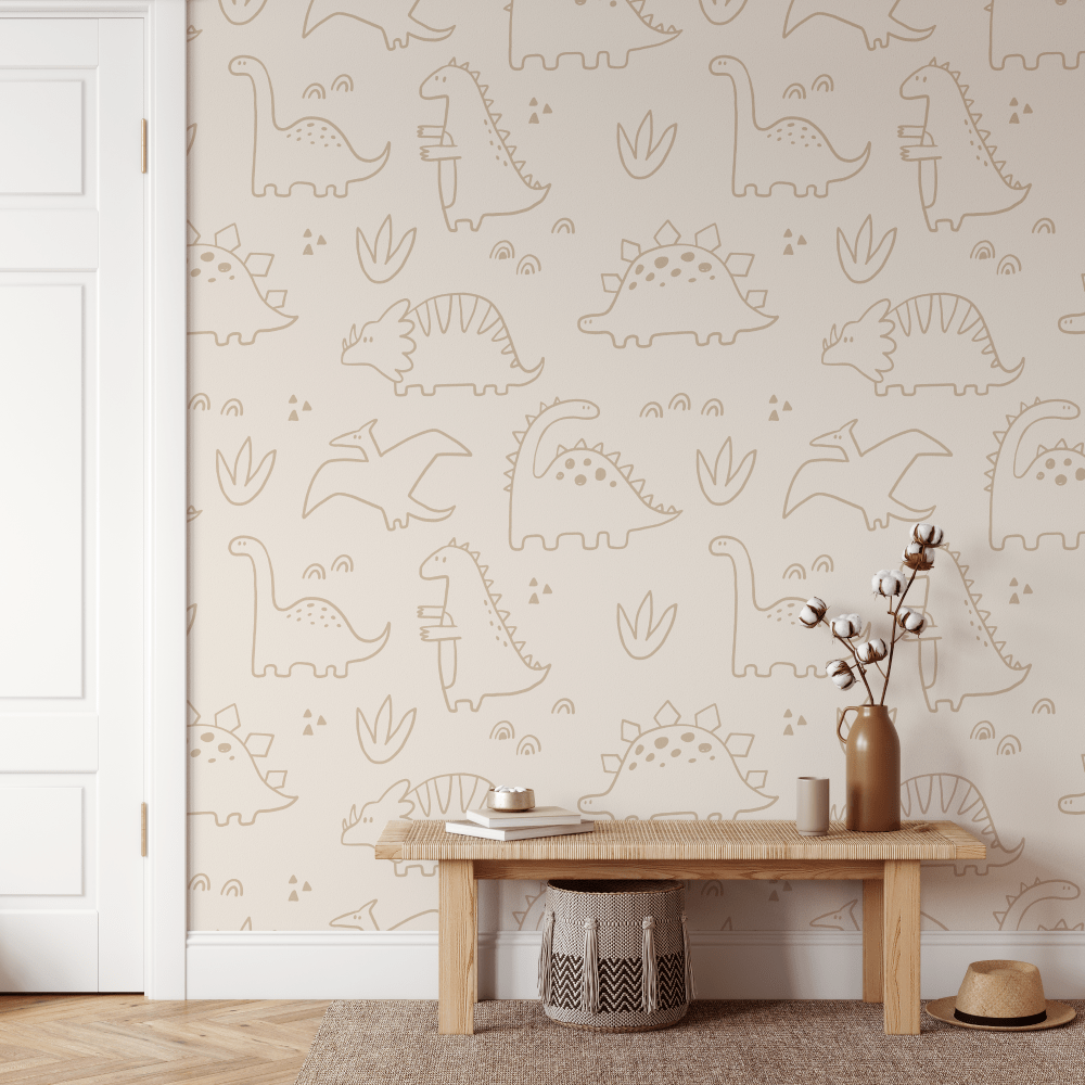 Darcy Dinosaurus Beige Wallpaper