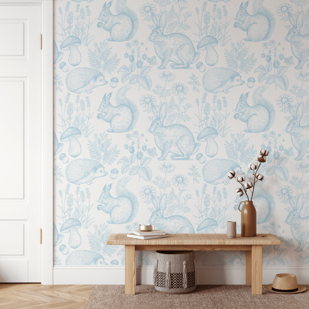 Blue Forest Friends Woodland Nursery Wallpaper