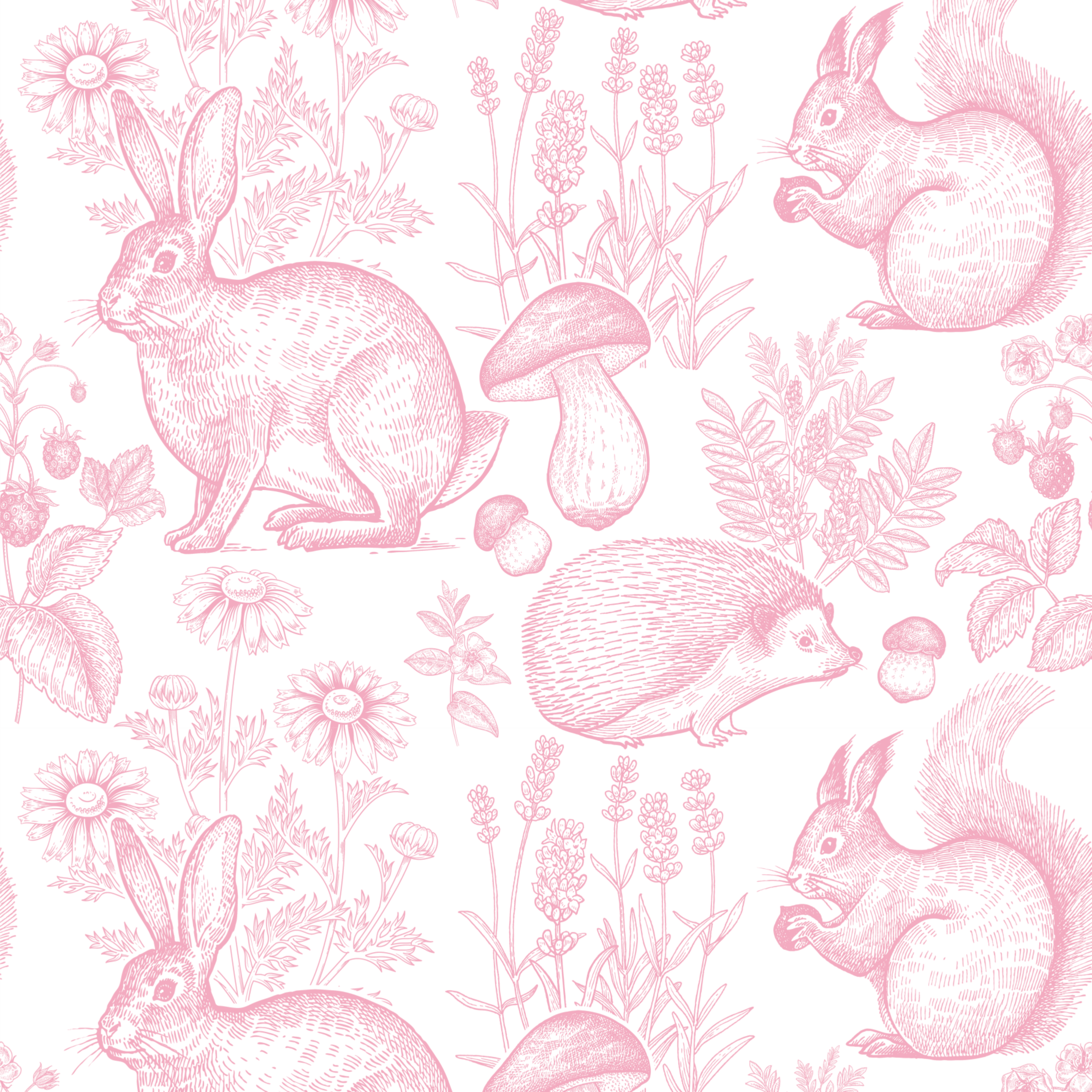 Forest Friends Woodland Animals Pink Wallpaper