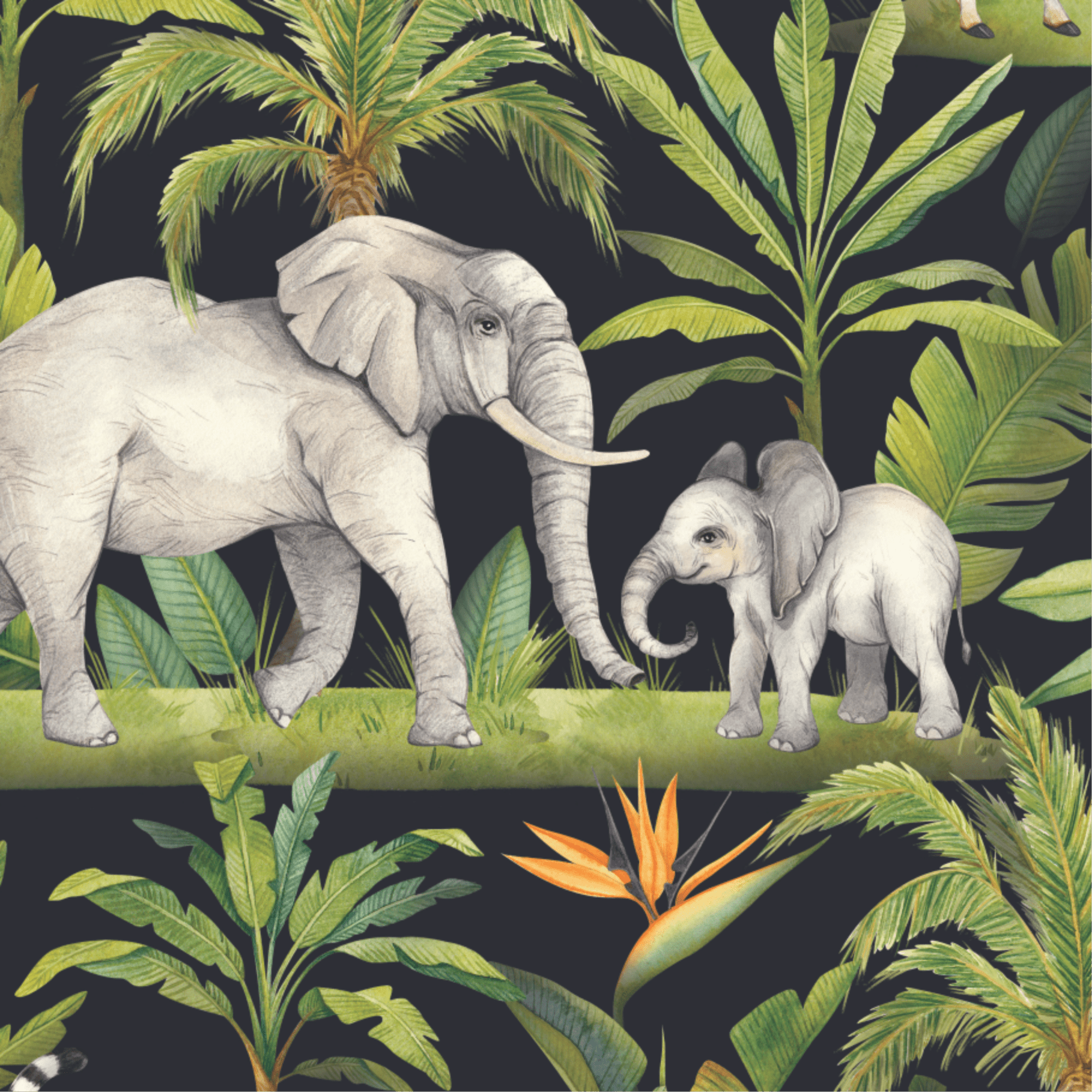 Midnight Safari Animal Tropical Wallpaper