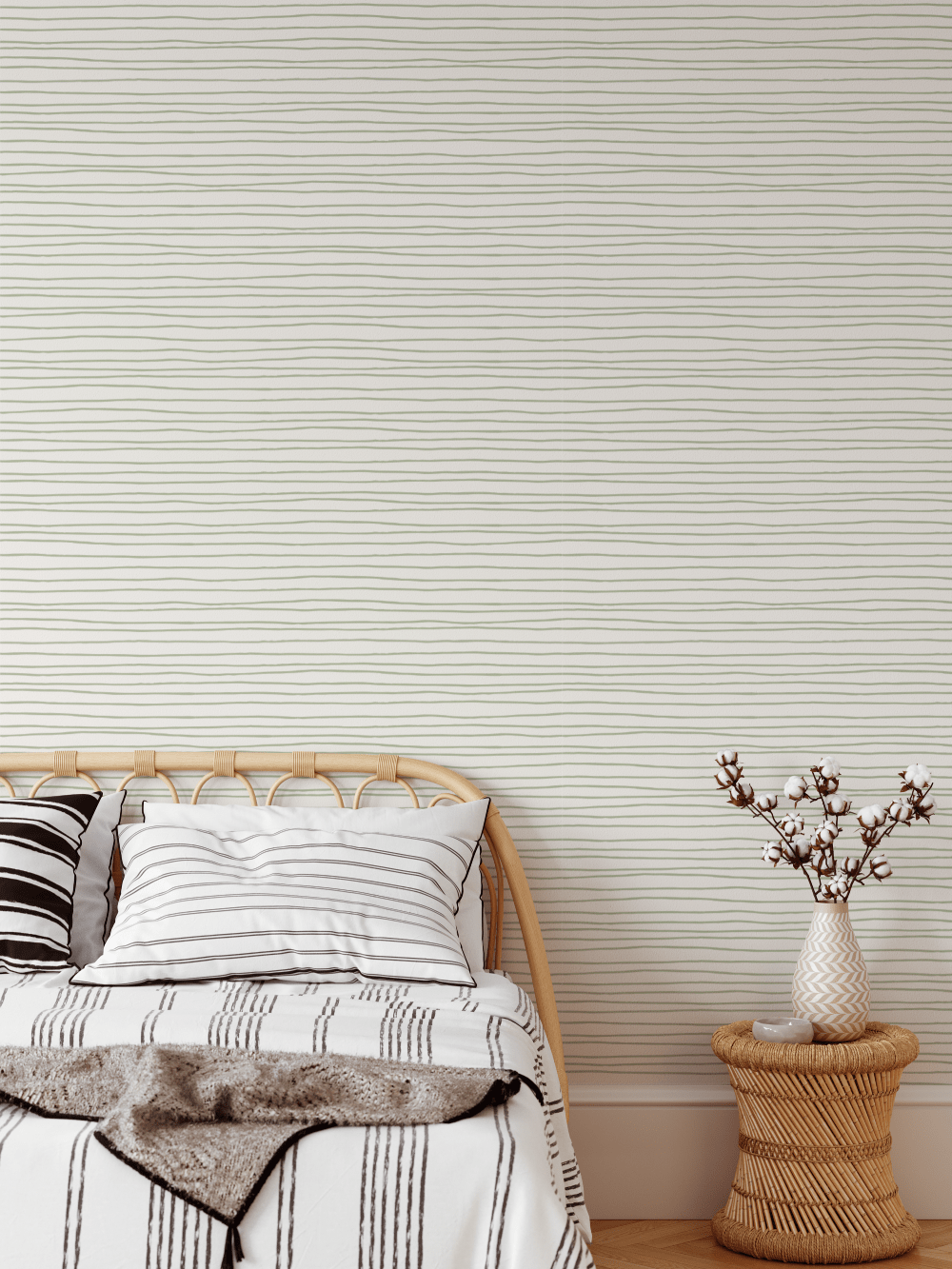 Morgan Sage Green Lines Wallpaper