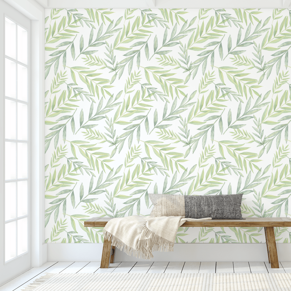 Oliver Tropical Green Leaf Pattern Wallpaper