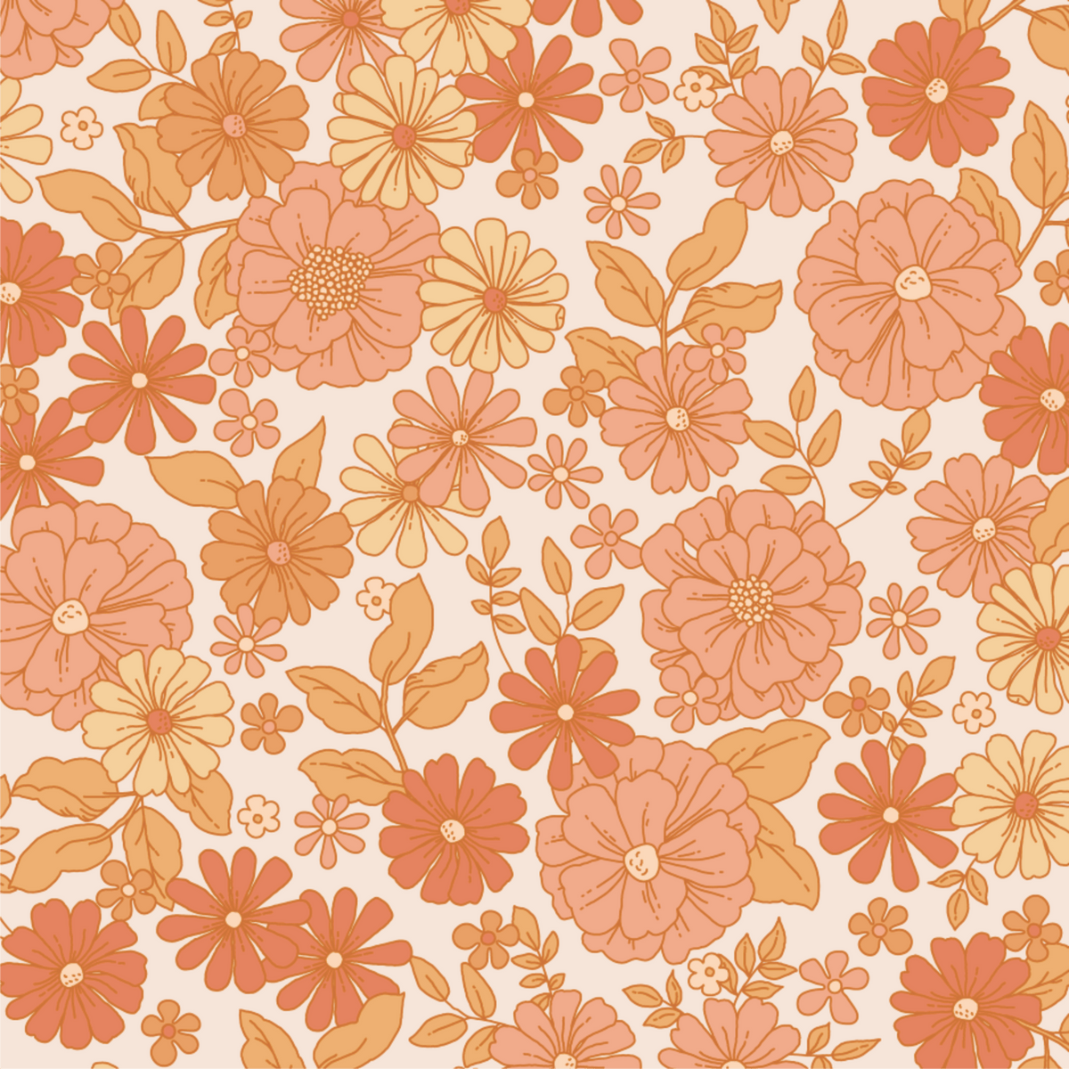 Close-up of the Piper arch decal showing orange and coral retro blooms