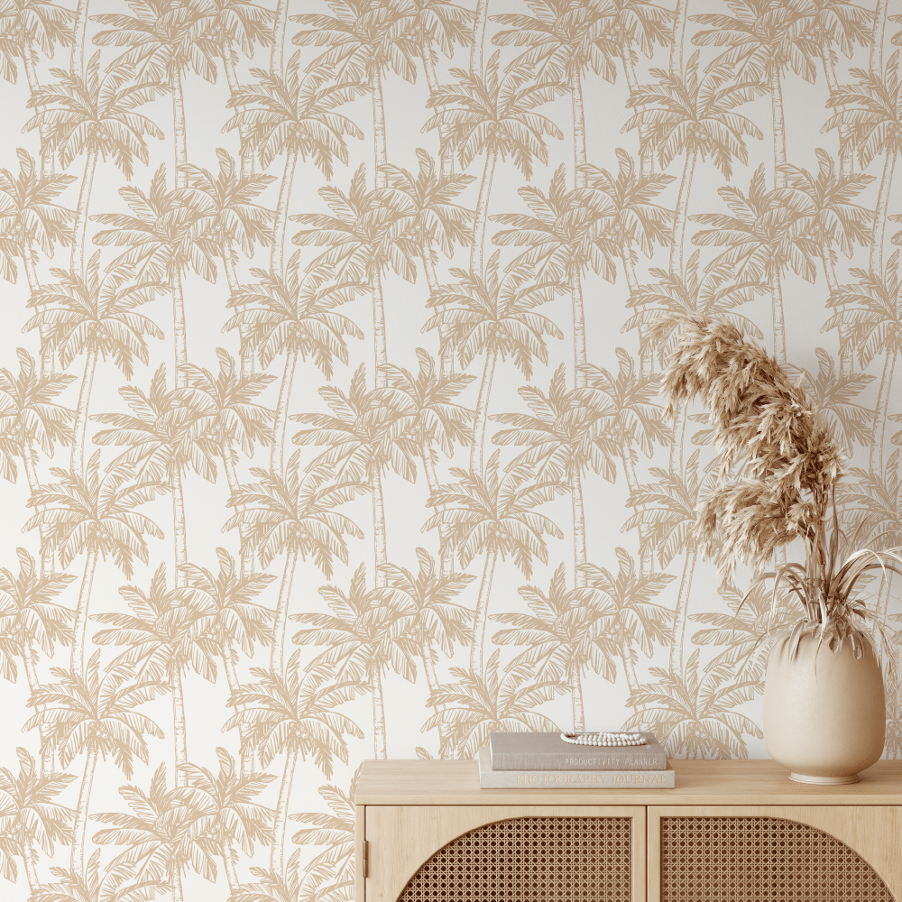 Linen Tropical Coastal Palm Wallpaper