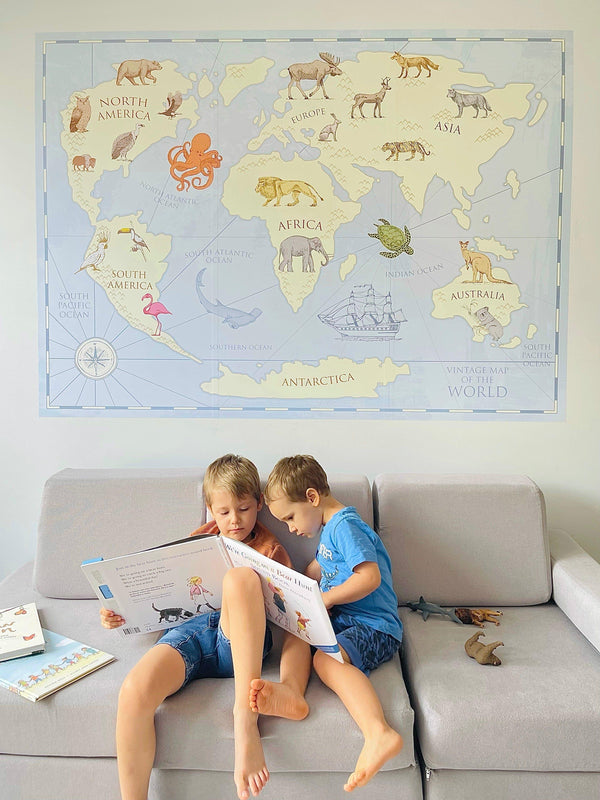 Vintage World Map Wall Decal - Hand-Painted Look