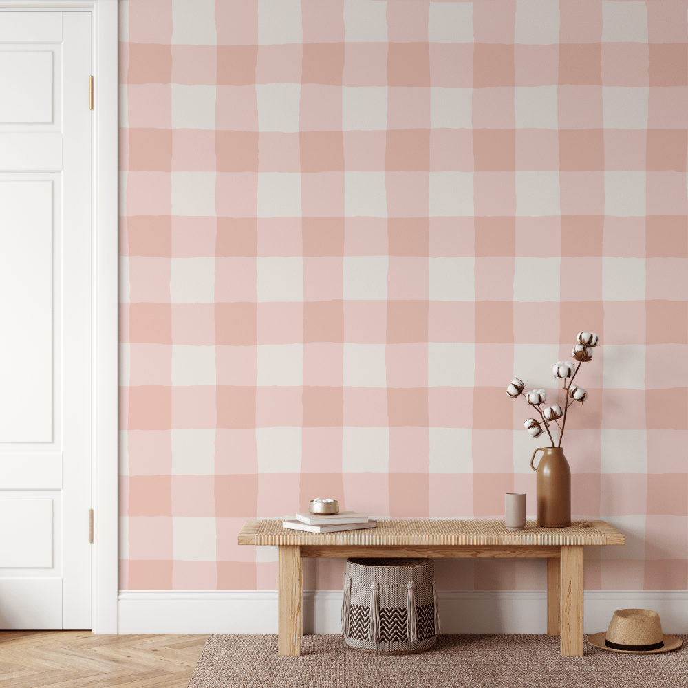 Soft Pink Wavy Check Wallpaper