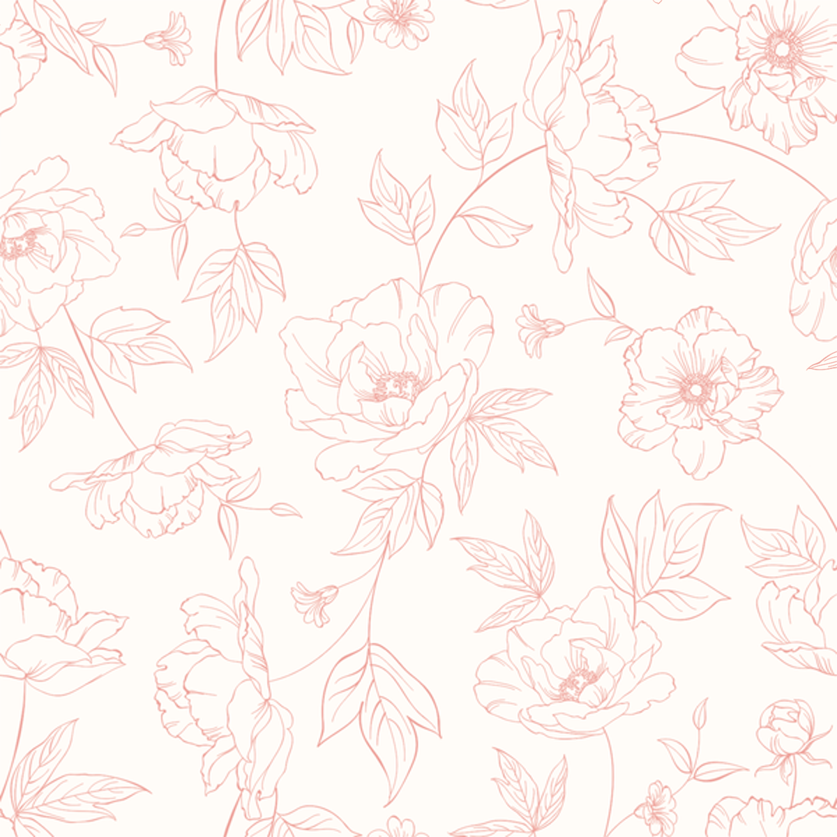 Close-up of Zadie Pink wallpaper showing pink outline peonies on white