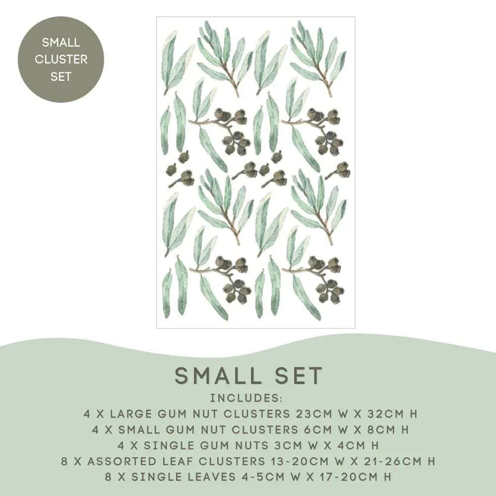 Gum Nut Small Cluster Set: 4 large gum nut clusters, small clusters, single nuts and leaves