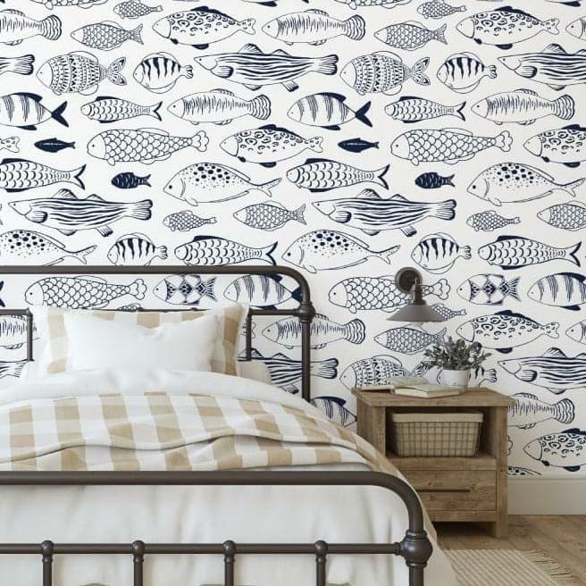 Gone Fishing Ocean Navy Blue Wallpaper