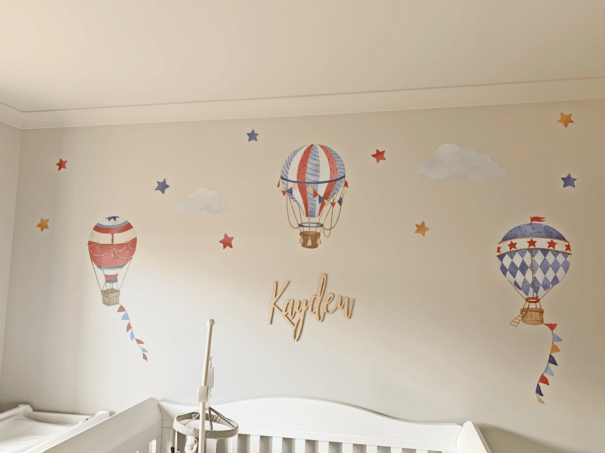 Customer photo of hot air balloon decals with a personalised name decal