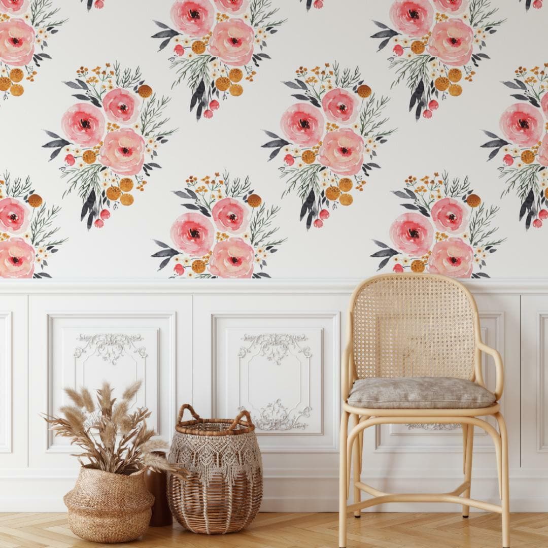 Jane Blush Floral Shabby Chic Wallpaper